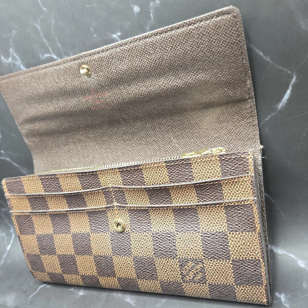EUC Louis Vuitton Damier Ebene Coated Canvas Leather Sarah Long Wallet - Picture 4 of 14